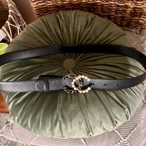 CHANEL Black Belt with Pearl Accent